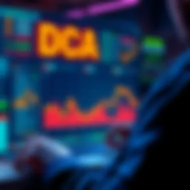 A person analyzing bitcoin price charts on a laptop with a downward trend showing recent dips, symbolizing dollar-cost averaging in investing