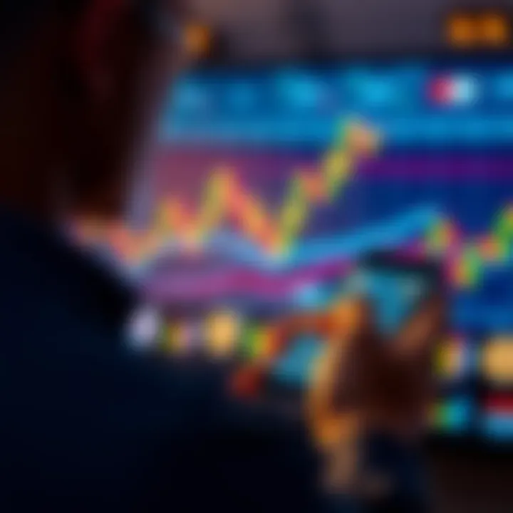 A person checking Bitcoin prices on a mobile app with a graph in the background, representing long-term investment strategy at Swyftx.