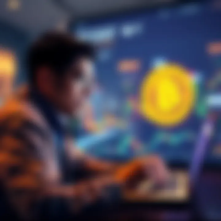 A person looking at a Bitcoin chart on a laptop, considering investment options in the UAE