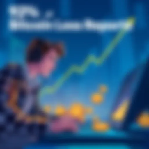 Illustration showing a downward trend in Bitcoin value with distressed Bitcoin holders looking at their screens.