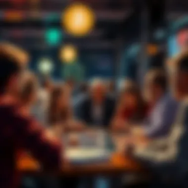 Bitcoin Market Discussion People discussing Bitcoin trends and price predictions in a casual setting