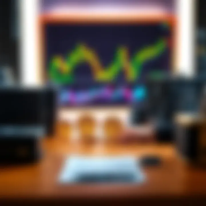 A person evaluating different bitcoin miners on a table with financial graphs in the background.