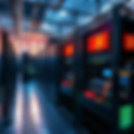 A large group of mining rigs working together to process transactions in a warehouse filled with computer equipment.