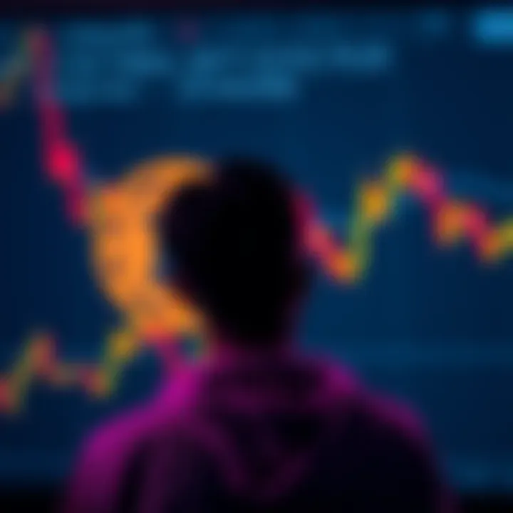 A person calmly observing a Bitcoin chart showing ups and downs, representing patience in investments.