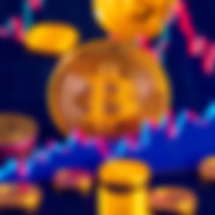 A chart showing Bitcoin price trends with a focus on $38,000 and $65,000 levels, alongside images of coins and graphs.