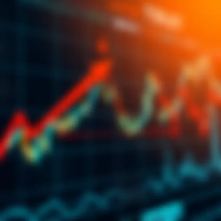 Graph showing fluctuating Bitcoin prices with arrows indicating ups and downs, symbolizing market volatility.