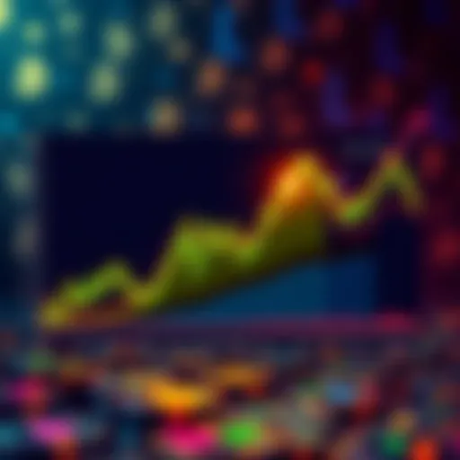 Graph showing the decline of Bitcoin Power Law and Rainbow charts, indicating decreasing predicted prices, with a background of Bitcoin symbols.