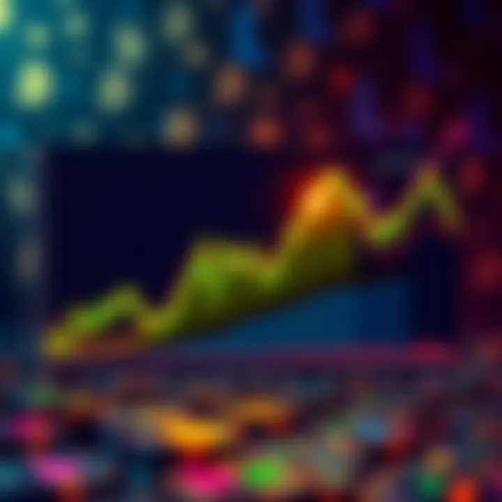 Graph showing the decline of Bitcoin Power Law and Rainbow charts, indicating decreasing predicted prices, with a background of Bitcoin symbols.