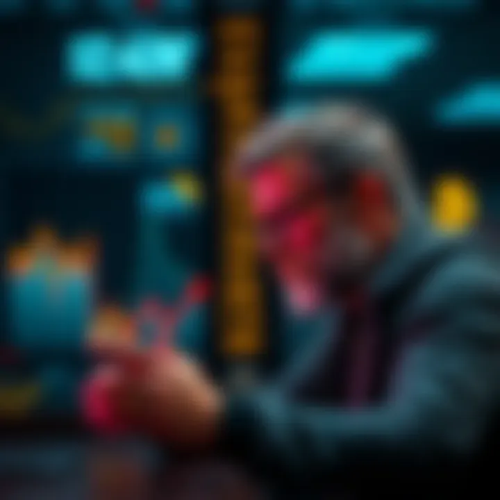 Bitcoin Price Decline Graph showing sharp decline in Bitcoin prices with a worried investor looking at a computer screen