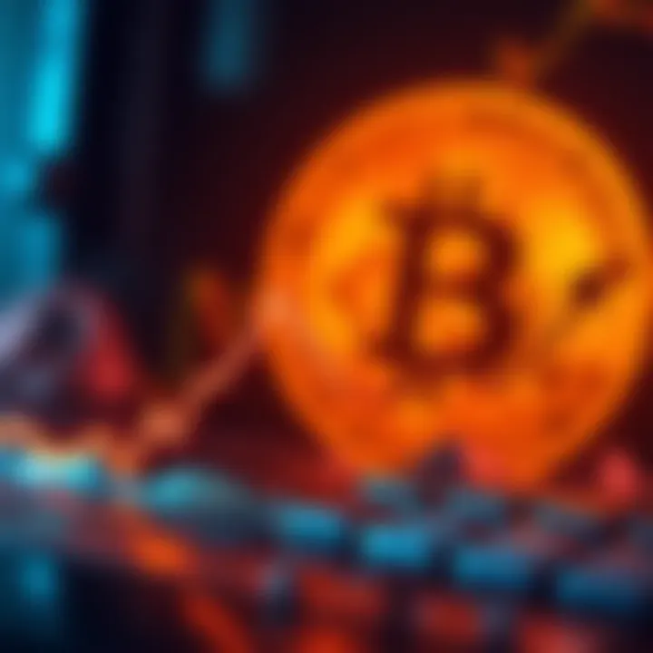 Bitcoin Price Decline A downward trend line showing Bitcoin's value decreasing, symbolizing market sentiment decline, with Bitcoin logo in the background.