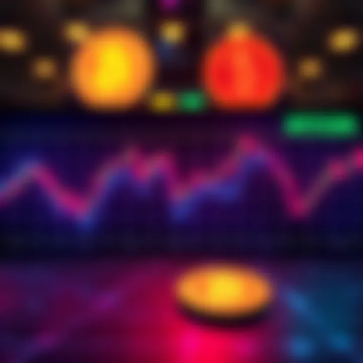 A graph showing the decline in Bitcoin prices with a downward trend line and red markers.