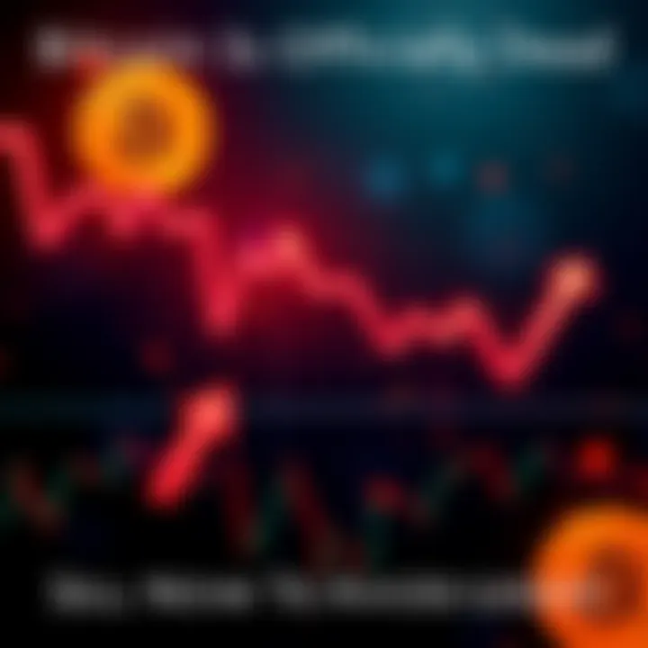 A graph showing a steep decline in Bitcoin prices with red arrows indicating loss.