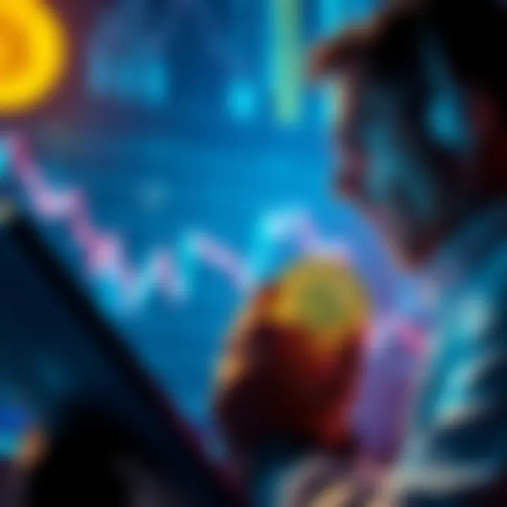 A worried investor looking at a chart showing Bitcoin's decline, reflecting a $13K loss