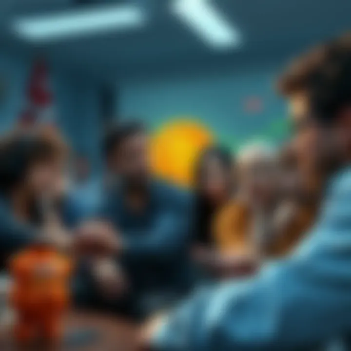 A group of people discussing Bitcoin's price on a forum, showing expressions of confusion and curiosity about market trends.