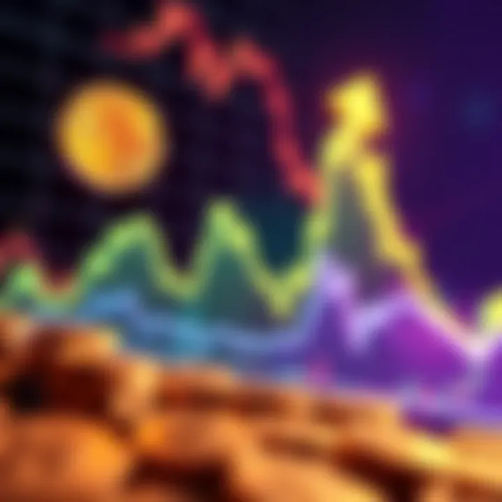 Graphic showing an upward trend in Bitcoin price with dollar signs and charts