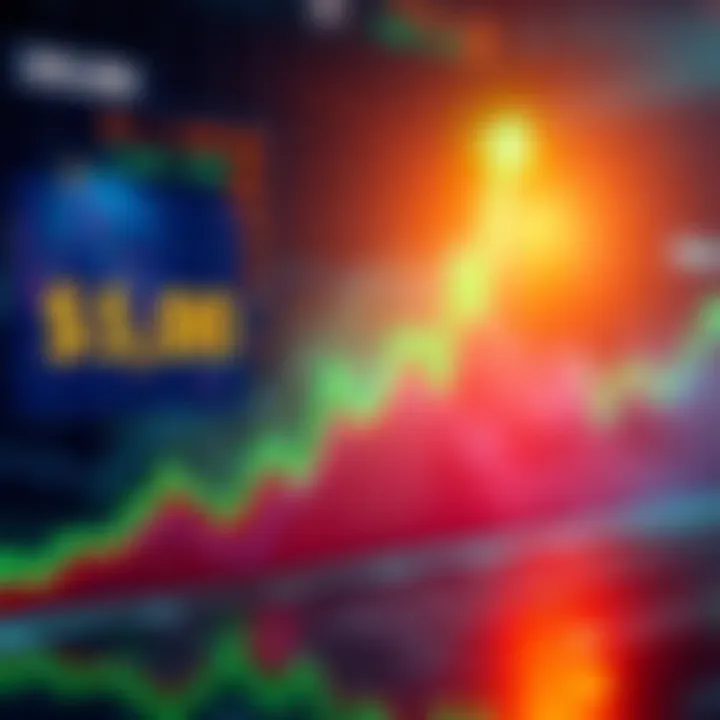 Graph showing Bitcoin price jumping $5,000 in one hour with a green upward trend line