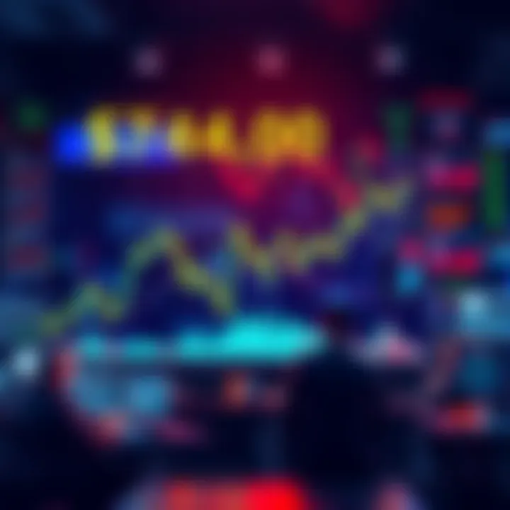 A chart showing Bitcoin's price surge to $74,000, with a downward trend indicating a pullback. Traders are analyzing the market with various charts and discussions happening in the background.