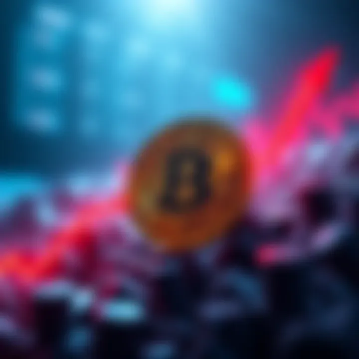 A representation of Bitcoin's price chart showing an 8% increase in value with an upward trend line.