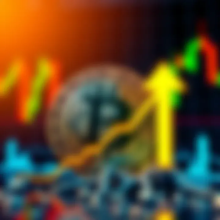 A graphic showing Bitcoin symbol with an upward arrow, indicating a price increase, set against a background of financial charts.