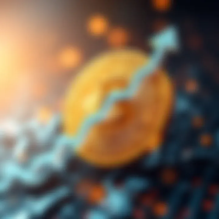 Bitcoin Price Surge A digital representation of Bitcoin with an upward arrow symbolizing price growth, hinting at potential future gains.