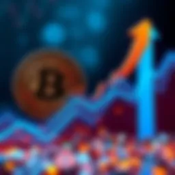 A graphic showing Bitcoin logo with an upward trend arrow indicating a price surge.