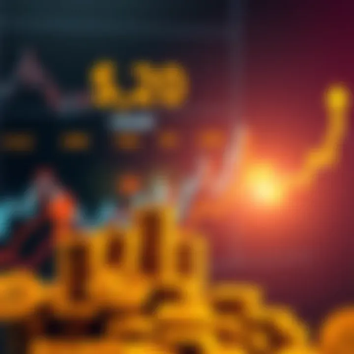 Graph showing Bitcoin price increase towards $200,000 with upward arrows and gold coins
