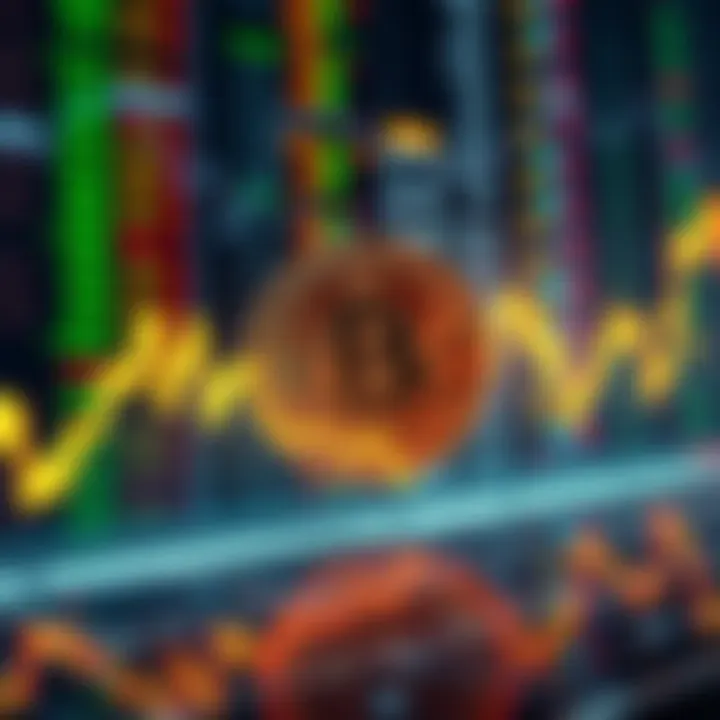 A graphical representation of Bitcoin prices aligned with stock market trends, depicting their rising correlation.