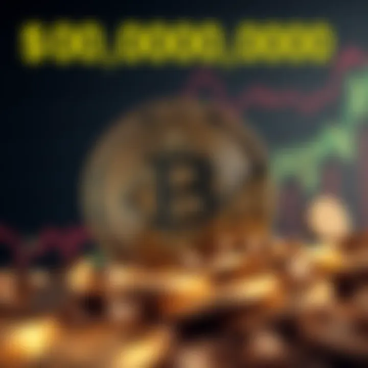 A digital representation of Bitcoin with the price tag of $100,000 and a rising graph line in the background.