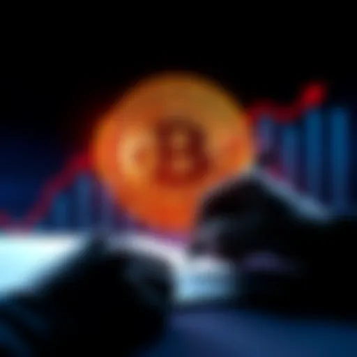 Bitcoin symbol with rising graph and a silhouette of a person signing a document, representing Trump signing the order for cryptocurrencies in 401(k)s