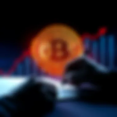 Bitcoin Surge Bitcoin symbol with rising graph and a silhouette of a person signing a document, representing Trump signing the order for cryptocurrencies in 401(k)s