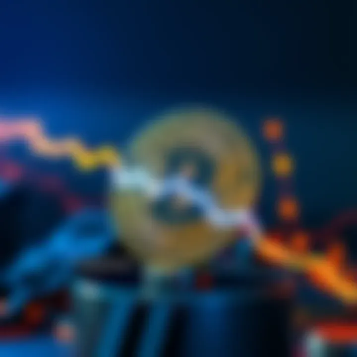 A Bitcoin symbol with an upward trend line in the background, indicating a 5% surge, representing the excitement and anxiety of crypto investors