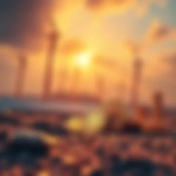 A visual representation of Bitcoin's target for 70% sustainable energy by 2030, featuring renewable energy sources like wind and solar power alongside Bitcoin symbols.