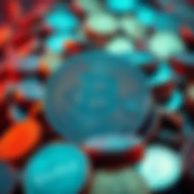 A Bitcoin symbol surrounded by digital coins representing cryptocurrency