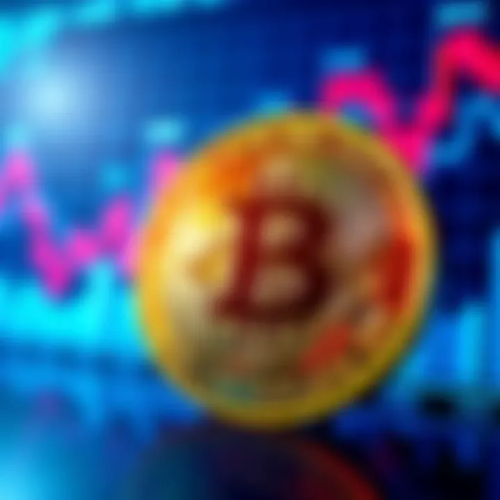 A Bitcoin symbol in front of a financial chart showing 401K growth and volatility.