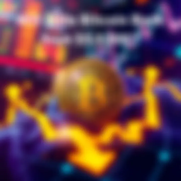 A graphic showing Bitcoin's value at $50,000 with upward and downward arrows to represent market fluctuations