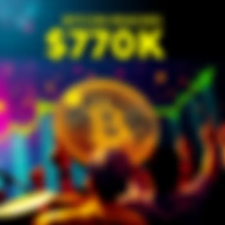 Bitcoin symbol with a rising graph and enthusiastic investors celebrating