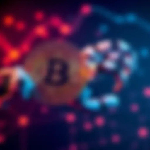 A representation of Bitcoin coins alongside a robotic arm symbolizing artificial intelligence, showcasing the connection between cryptocurrency and AI growth.
