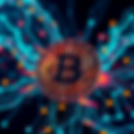 A representation of Bitcoin symbol intertwined with artificial intelligence graphics, showcasing the connection between cryptocurrency and technology.