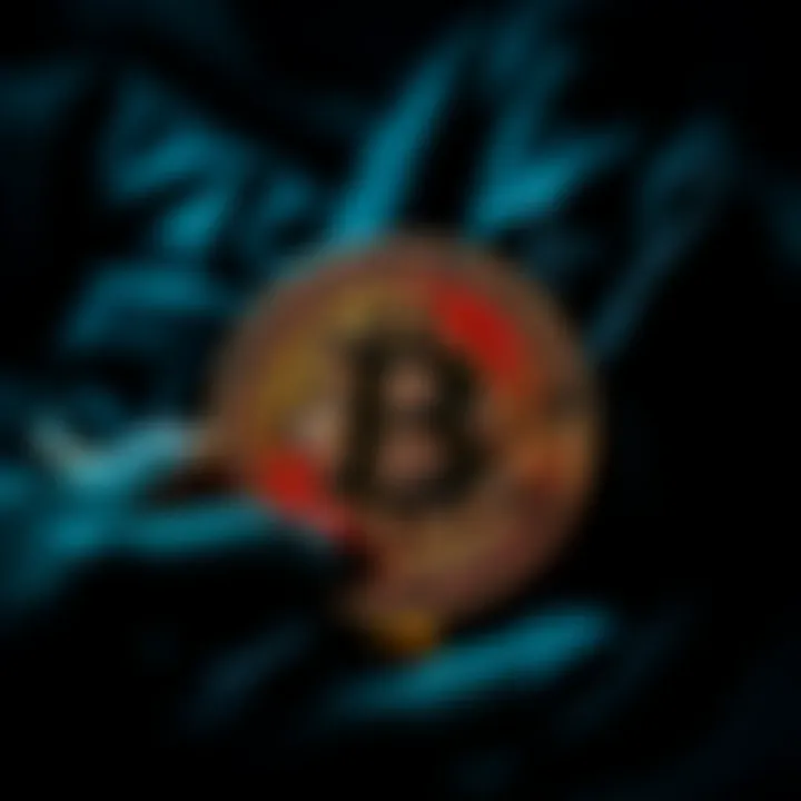 A collage showing a bitcoin symbol with dark shadows representing crime and scams, signaling its controversial reputation.
