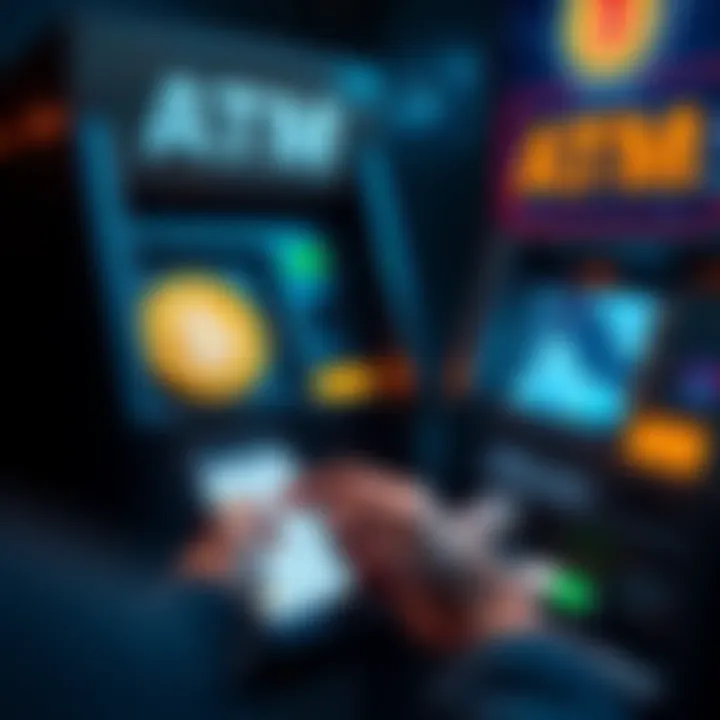 A person using a Bitcoin ATM to send Bitcoin to their wallet, with a smartphone displaying the transaction.