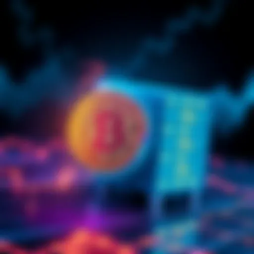 Illustration showing a Bitcoin symbol transitioning into a JSON database, highlighting the contrast between blockchain technology and a standard database.