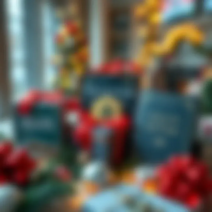 A collection of insightful books about Bitcoin, wrapped as Christmas gifts, with decorations around them.