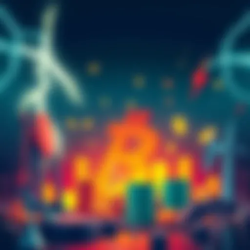 Illustration showing Bitcoin symbol surrounded by energy-related icons like lightning bolts and oil barrels, symbolizing the potential impact of the energy crisis on cryptocurrency investments.