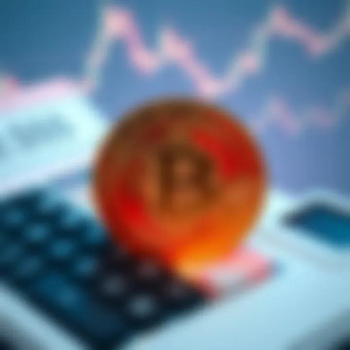 A Bitcoin symbol next to a calculator showing financial calculations, representing ownership and investment in Bitcoin.