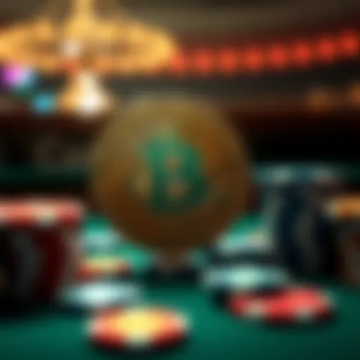 A visual comparison of Bitcoin symbols and casino chips, highlighting the risks of investing in Bitcoin like gambling.