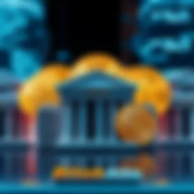 Bitcoin Challenging Traditional Banks A visual representation of Bitcoin coins overshadowing traditional bank buildings, symbolizing the impact of cryptocurrencies on banking systems.