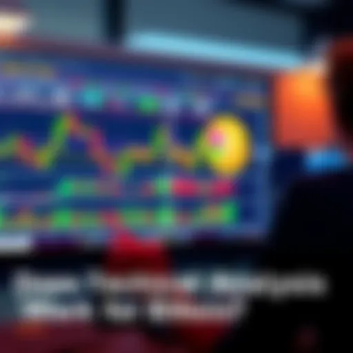 A trader analyzing a Bitcoin price chart with candlestick patterns and indicators on a computer screen