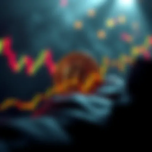 A graphical representation of Bitcoin's price movement with upward and downward trends highlighted, symbolizing market speculation.