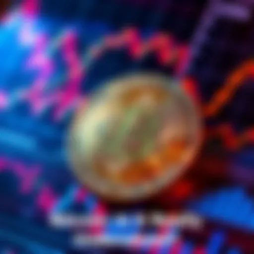 A Bitcoin coin surrounded by financial charts and graphs, representing market analysis