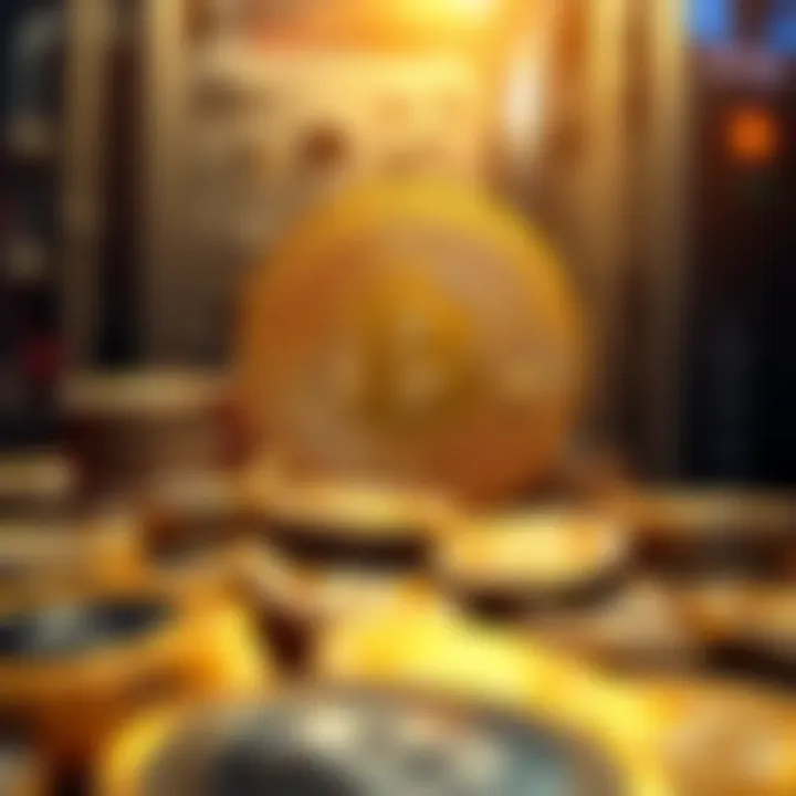 A pile of shiny Bitcoin coins representing the hard cap of 21 million, with a futuristic theme of mining technology in the background.
